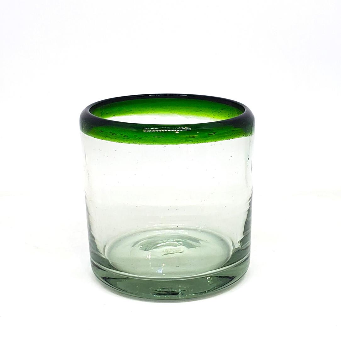 Wholesale MEXICAN GLASSWARE / Emerald Green Rim 8 oz DOF Rock Glasses  / These Double Old Fashioned glasses deliver a classic touch to your favorite drink on the rocks.